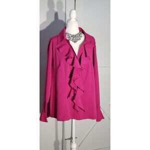 SHEIN CURVE BLOUSE PINK BELL SLEEVE POLYESTER RUFFLE NECK SIZE 3X